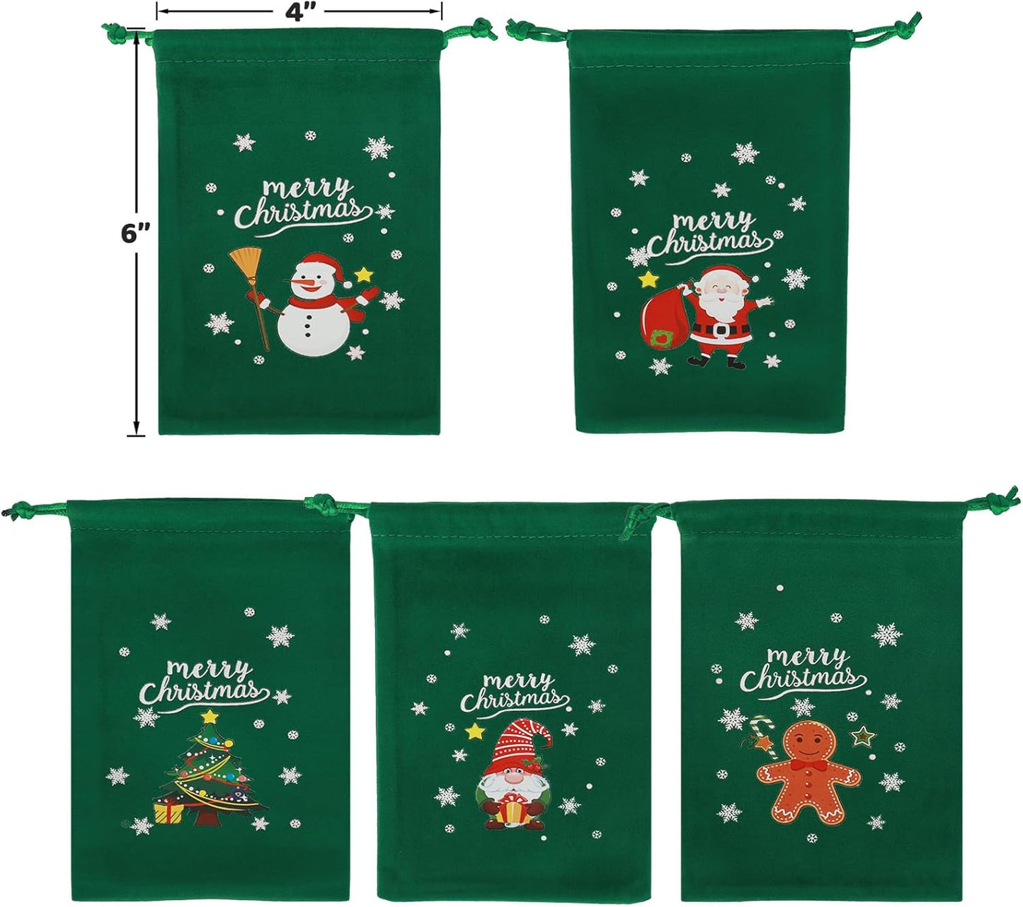 Tapleap Coth Christmas Bags with Drawstring - 50Pcs 4x6 Green Velvet for Wrapping Christmas Party Favors or Gifts for Friends, Small Bussiness, Palm Crosses