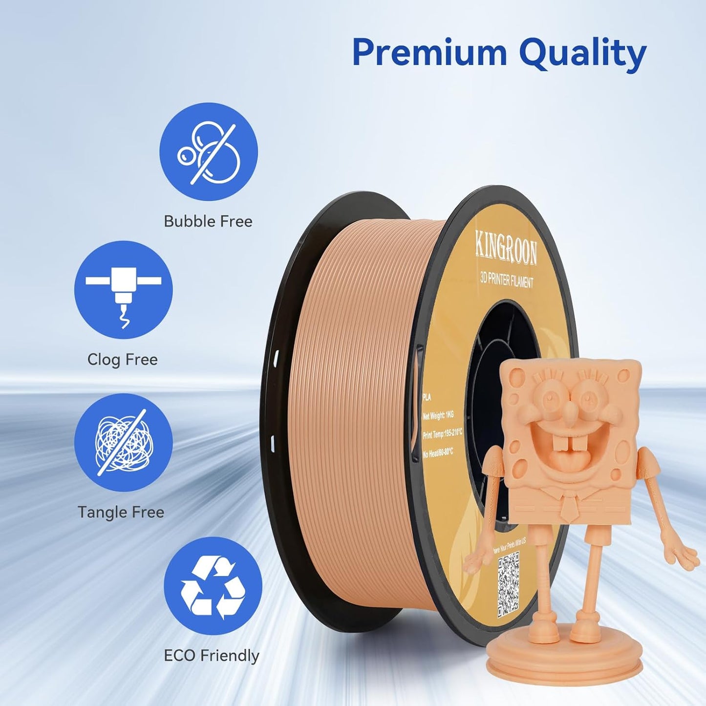 Kingroon PLA Filament 1.75mm 3D Printer Filament 1kg Pla Filament Dimensional Accuracy +/- 0.02mm, Fit Most FDM Printer,Skin