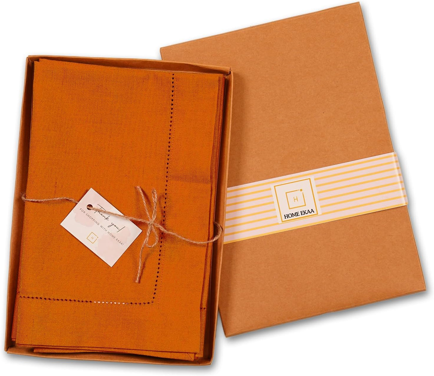 Cotton Linen Dinner Napkin Set of 4 – Hemstitch Pumpkin Cloth Dinner Napkin-20 x 20 Inch – Washable Fabric for Fall, Halloween, Thanksgiving, Everyday Dining & Décor – Serena