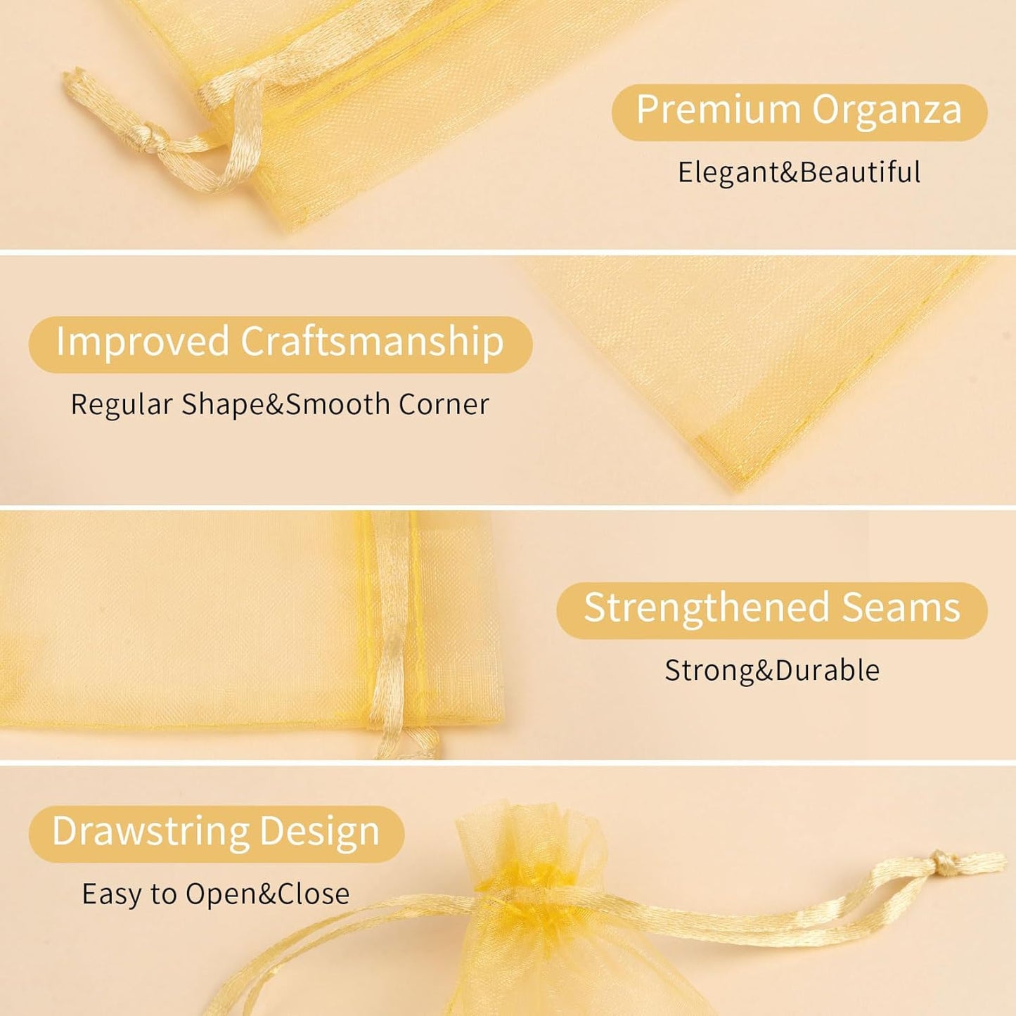 Organza Bags 4x6 Inch 50 Pack Small Mesh Gift Bags Drawstring for Candy Party Favor Wedding Baby Shower(Gold)