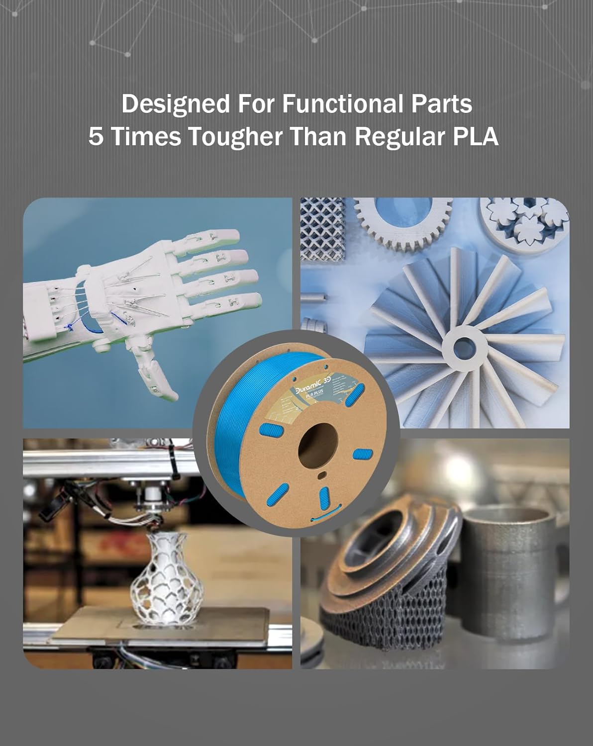 DURAMIC 3D PLA+ Filament 1.75mm 1Kg Electric Blue, PLA Plus Filament 1Kg Spool(2.2lbs) Tougher and Stronger, Dimensional Accuracy Probability +/- 0.02mm