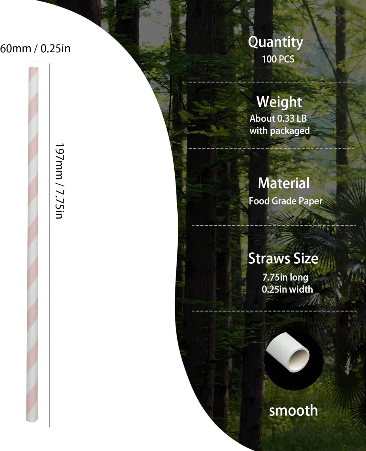 Pink and White Striped Paper Drinking Straws, Cute Pink Girls Shower Straw, Princess Straws, Pastel Stripes Straw for Party Suppliers - Pack of 100