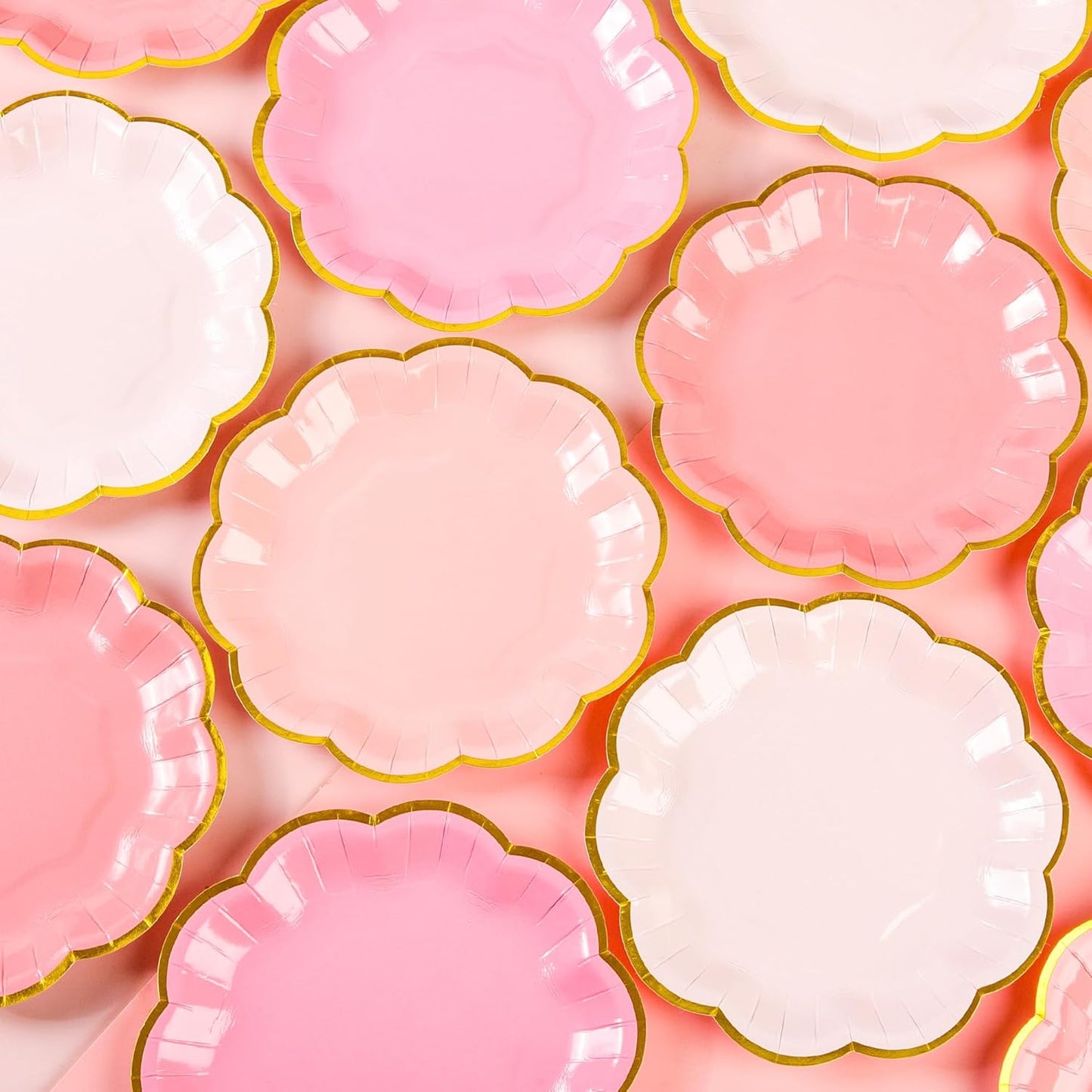 Pink Party Plates Gradient Pink Dessert Paper Plates 7inch Gold Foil Scalloped Edge Disposable Cake Plates for Tea Party Birthday Bridal Baby Shower Wedding Party Supplies (48)