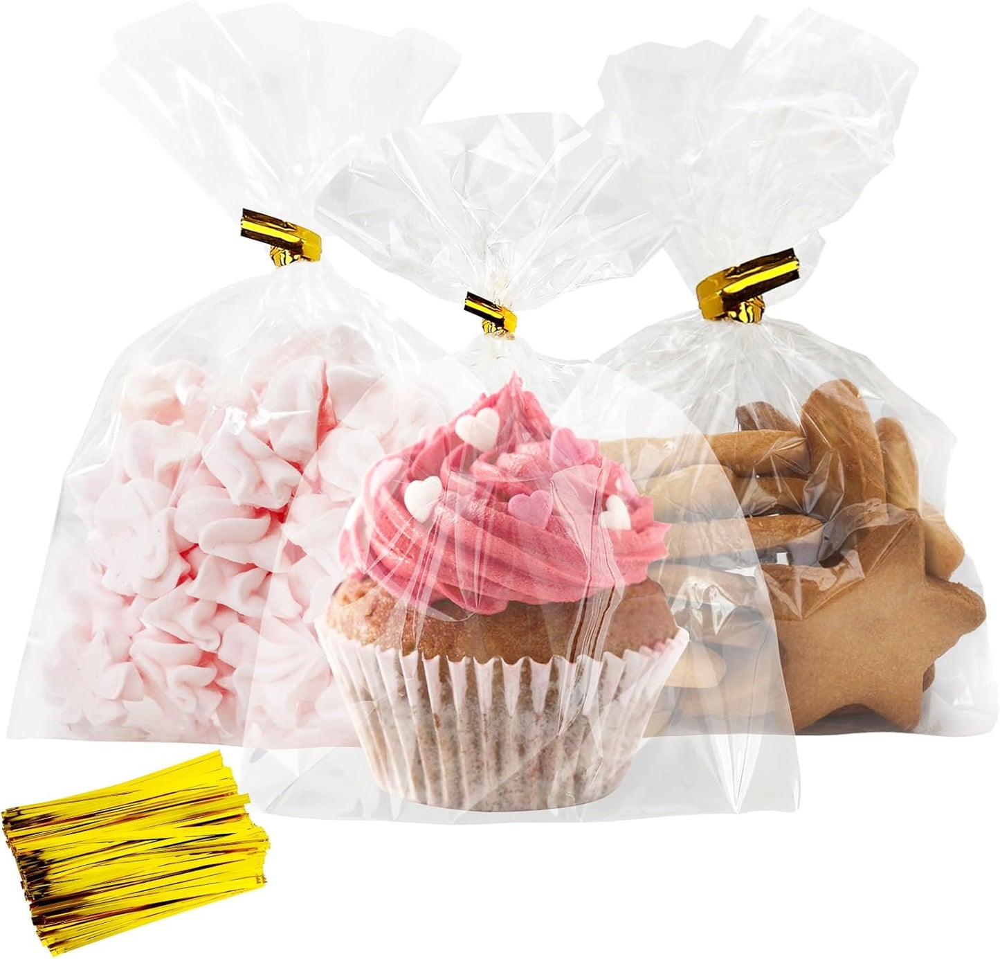 Cidenbio 100 PCS Cellophane Treat Bags, 5x7 In Clear Cellophane Gift Bags with Twist Ties Plastic Goodie Bag for Party Favor Cookie Candy Popcorn Bakery Chocolate Gift Wrapping