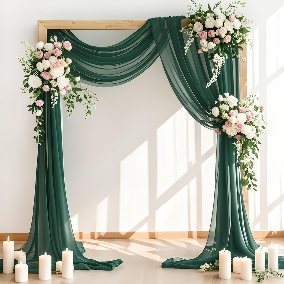 Wedding Arch Draping Fabric 1 Panel 30'' x 18FT Emerald Green Sheer Chiffon Arch Drapery for Photo Booth Bridal Shower Baby Shower Church Decor Newborn Photography Christening Outdoor Party