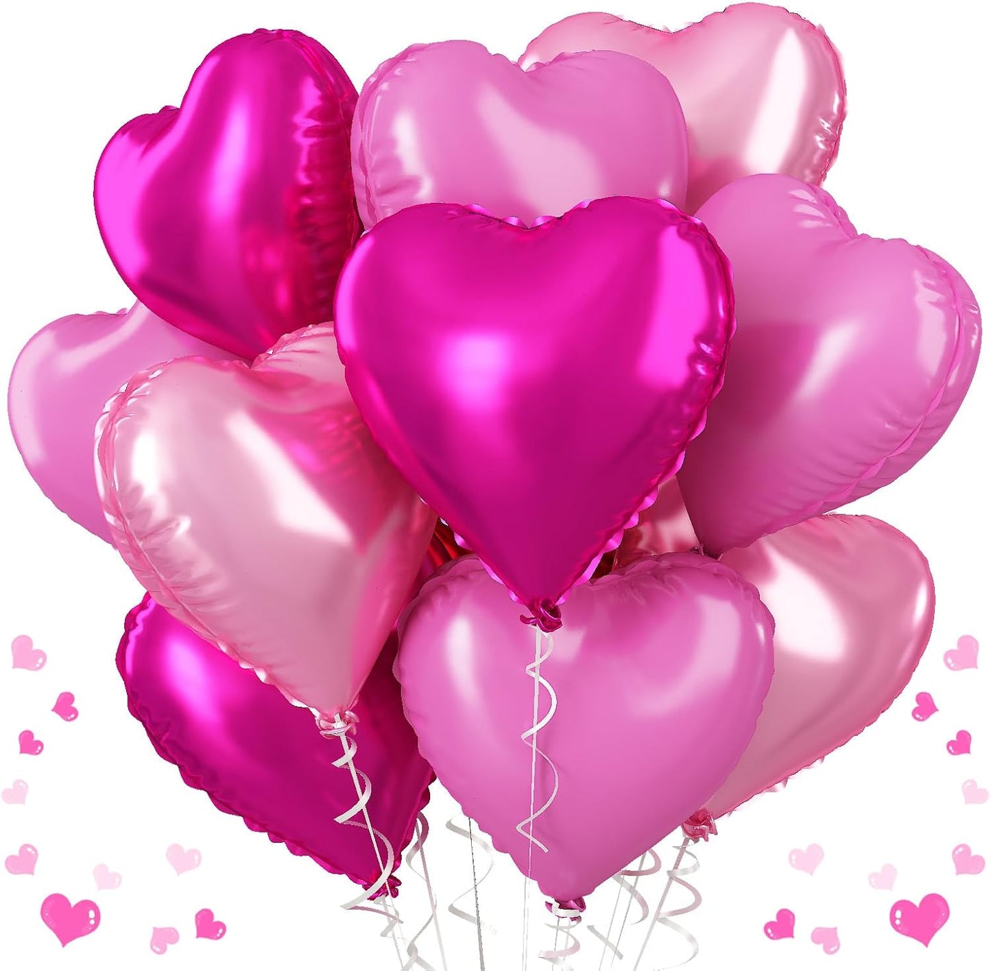 Pink Mixed Heart Balloons, 18 Inch 12 Pcs Hot Pink Foil Heart Shape Balloons, Light Candy Color Love Balloon, Sweet Theme Party Decorations for Girls Women Birthday Wedding Valentines Baby Shower