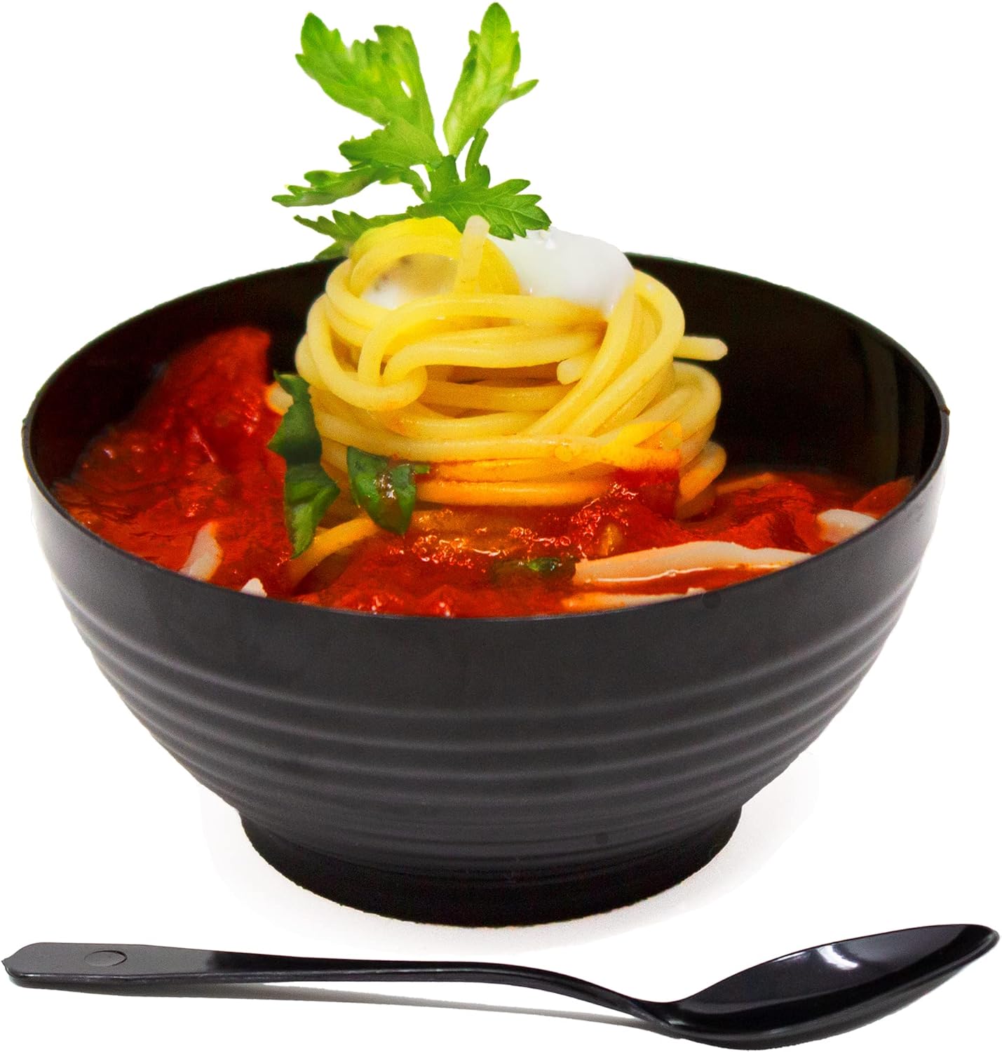 50 Pack 3 oz. Asian-Style Black Mini Plastic Bowl With Spoons For Appetizer Bowls and Disposable Dessert Bowls Professional-Grade Recyclable Disposable Mini Dessert Cup for Appetizers CMJJ