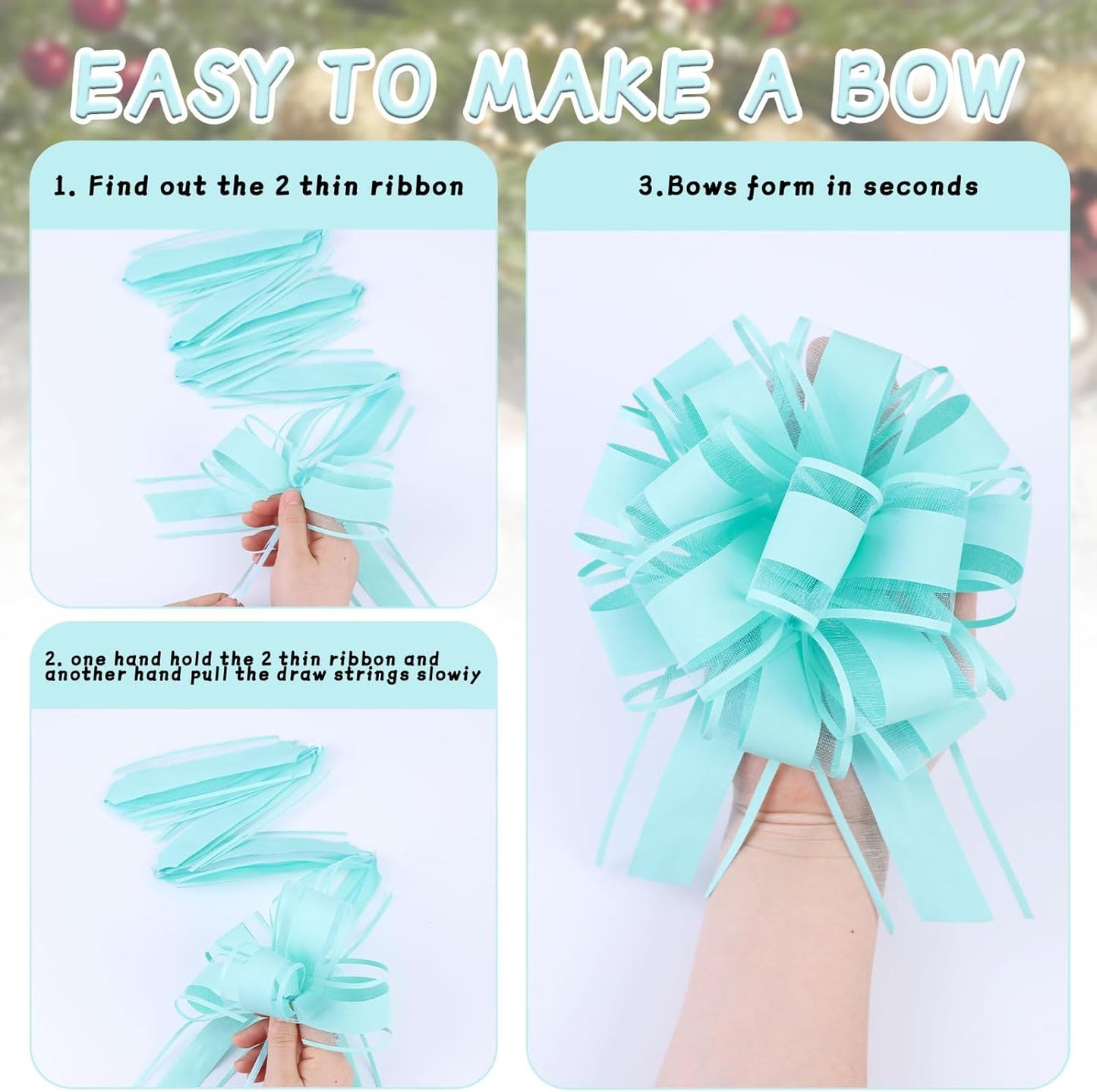 6Pcs 6inch Pull Bow Gift Wrapping,Pull Bow For Gift Basket, Gift Bag Box Wrapping Decor, Valentines Day, Birthday, Anniversary, Wedding, Flower Packaging (Baby Green)