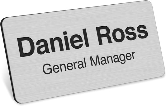 Name Tag, Magnetic Brushed Aluminum Name Tags, Personalized Name Tags, 1.5x3 Inches, Durable Engravable Impact Material, Made in The USA by My Sign Center