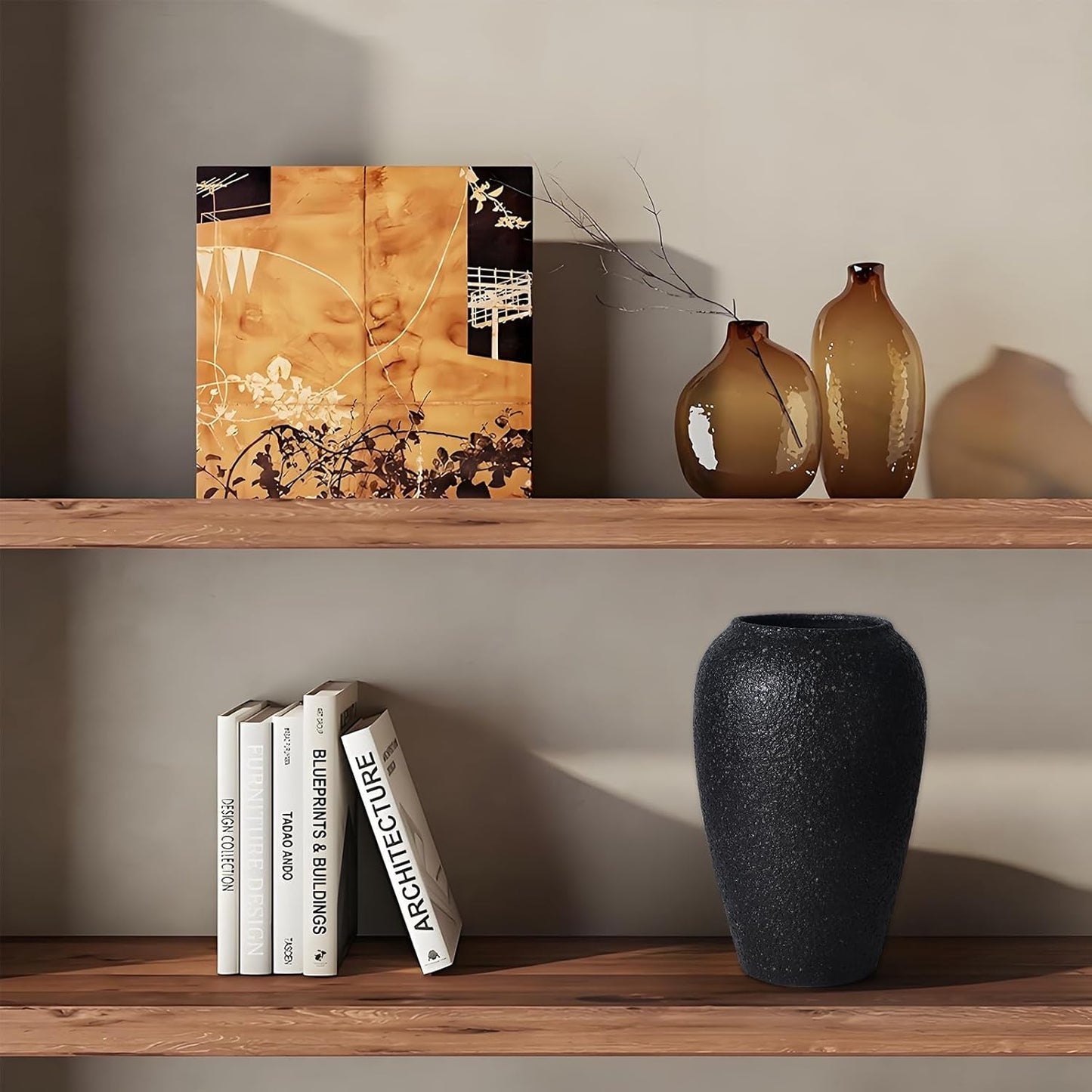 Large Rustic Vase for Flowers,10'' Black Farmhouse Ceramic Vases for Home Decor, Minimalist Decorative Tall Vase for Living Room, Entryway, Shelf, Premium Pottery Clay Table Centerpiece Decor