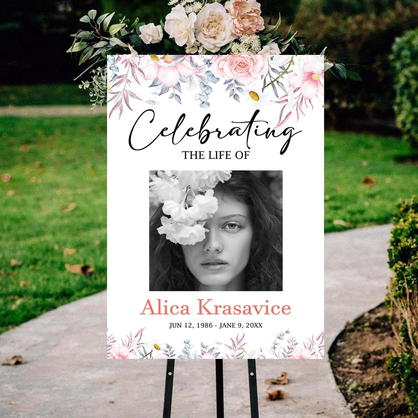 Celebration of Life Welcome Sign Blush Floral Memorial Sign Celebrating The Life of Funeral Sign Funeral Sign, Forever in our Hearts, Funeral Decor Idea, Funeral Program