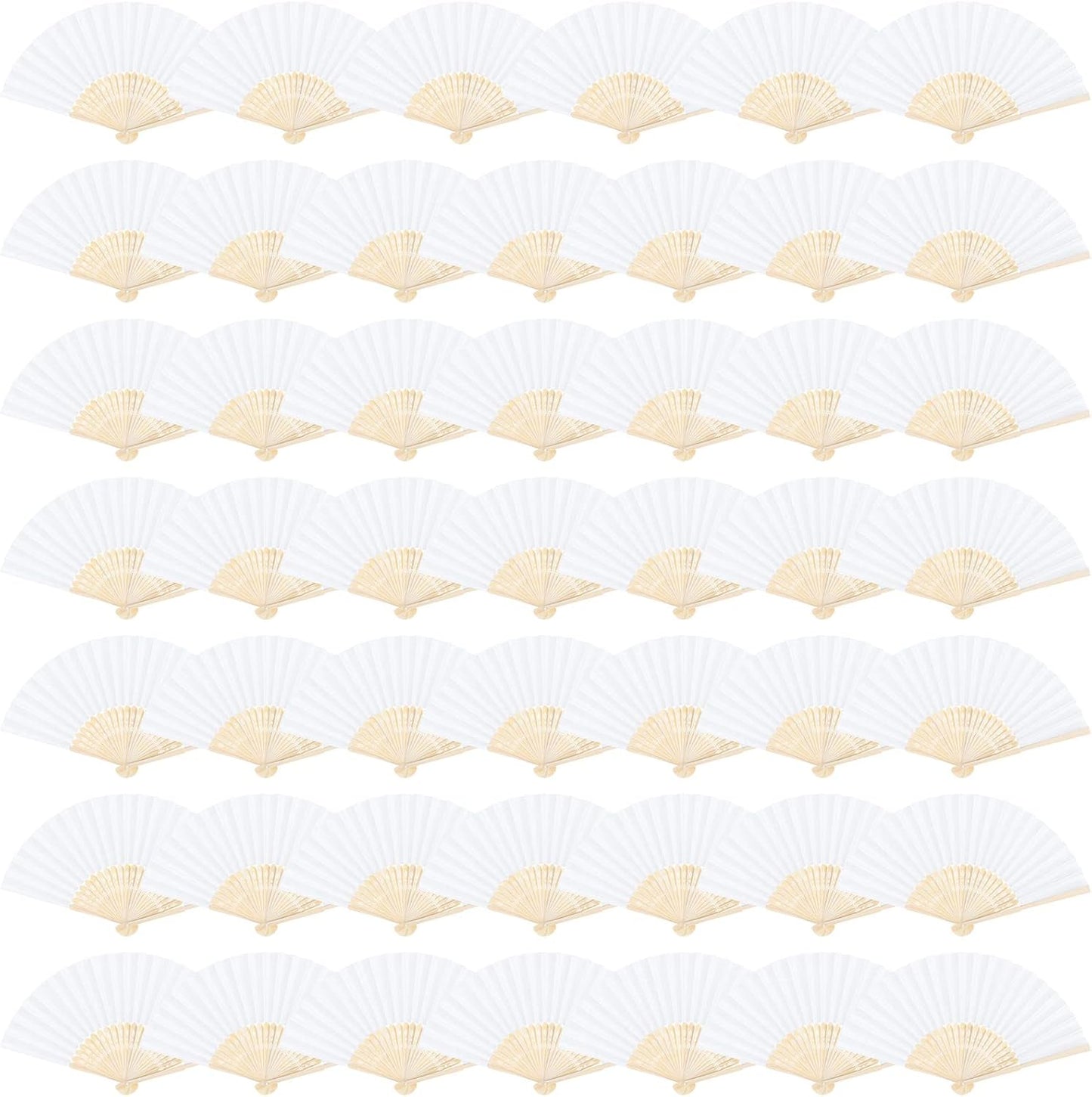 Aneco 48 Pieces Handheld Paper Fans Paper Folding Fans with Bamboos for Wedding Gift, Party, Home, DIY, White