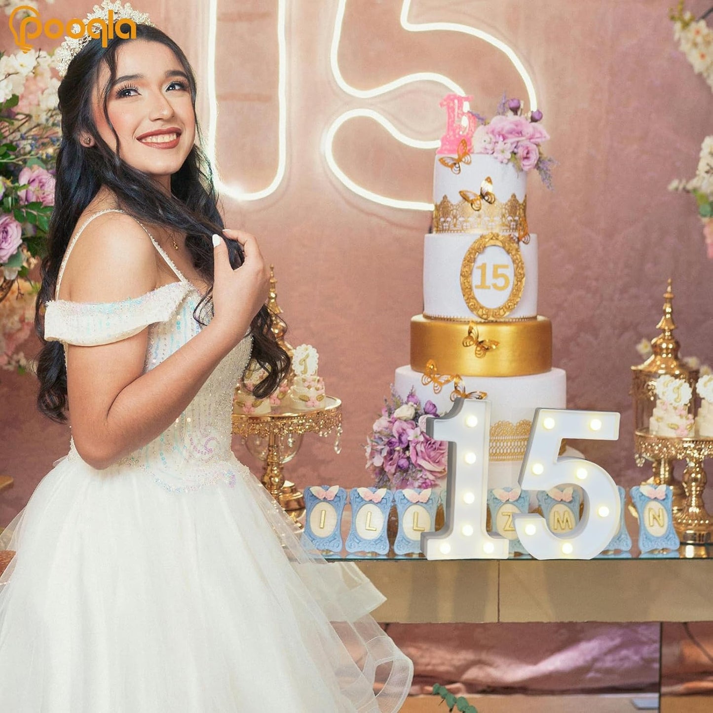 Pooqla Decorative LED Light Up Number Letters, White Plastic Marquee Lights Sign for Birthday Party Wedding Decor, Battery Operated (15)