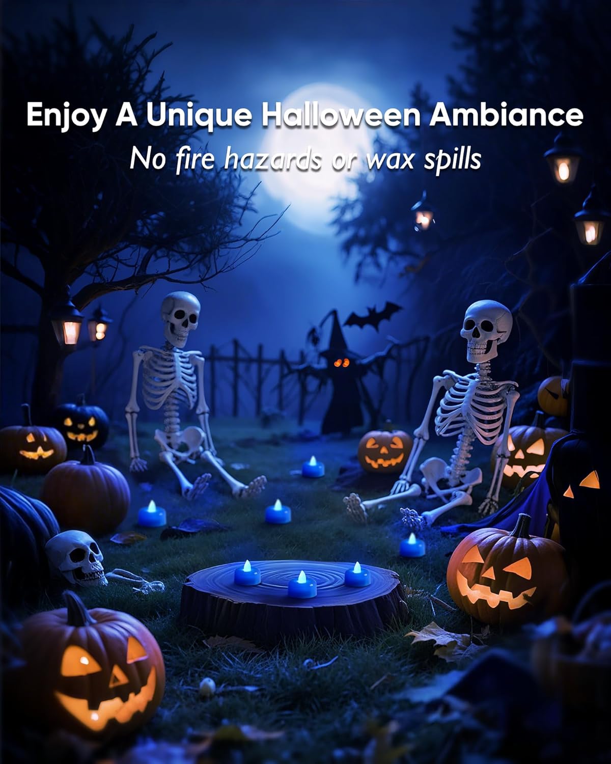 Amagic 24 Pack Blue Flameless LED Tea Lights Candles Battery Operated, Electric Fake Tealight Candles for Wedding, Table Centerpiece, Home Decor, Gift, Party, Halloween, Christmas, Proposal