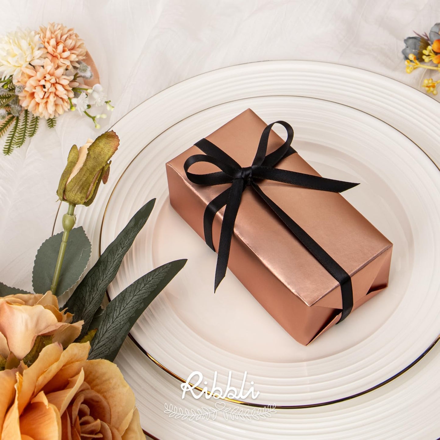 Ribbli Black Satin Ribbon Double Faced Satin 1/4 Inch x Continuous 100 Yards-Black Ribbon for Gift Wrapping Crafts Wedding Decoration Bows Bouquet Floral Arrangement