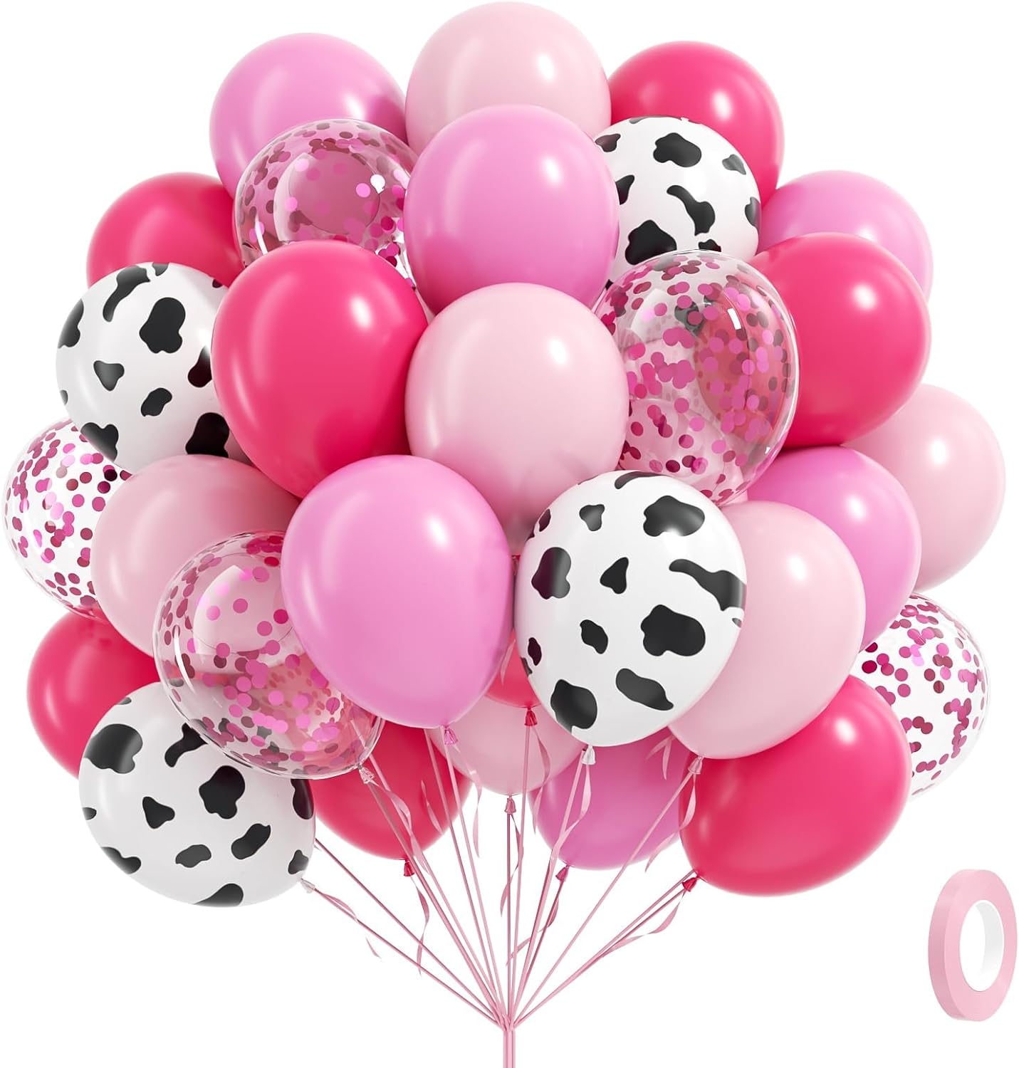 60pcs Cowgirl Balloons, Hot Pink Light Pink Confetti Cow Print Latex Balloons for Farm Cowgirl Bridal Shower Bachelorette Birthday Party Decorations