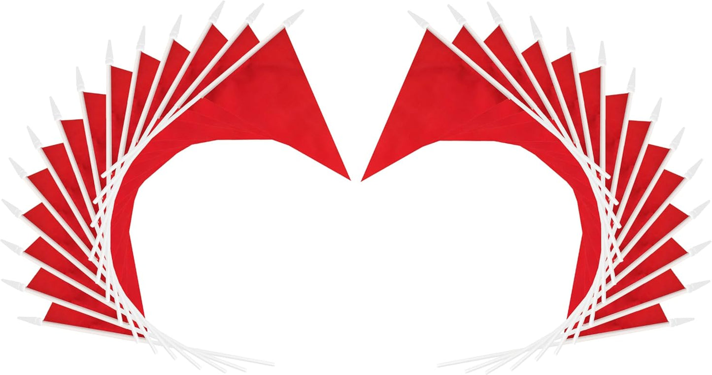 12 Pack Red Pennant Flags Small Mini Hand Held Solid Color Pennant On Sticks Flags with 12.6"Solid Pole & Spear Top,Party Events Celebration,School,Grand Opening,Kids Birthday,Sports Clubs,Flower Pot