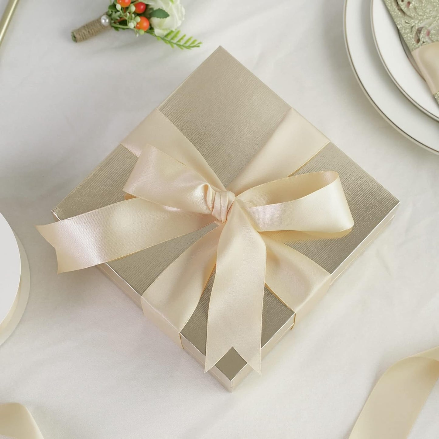 HUIHUANG Champagne Ribbon - Double Face 1.5 inch Wide Satin Ribbon, 50 Yards Silk Satin for Gift Wrapping, Hair Bows, Floral Bouquet, Wedding Invitation Decor, Party Favor Craft Supplies