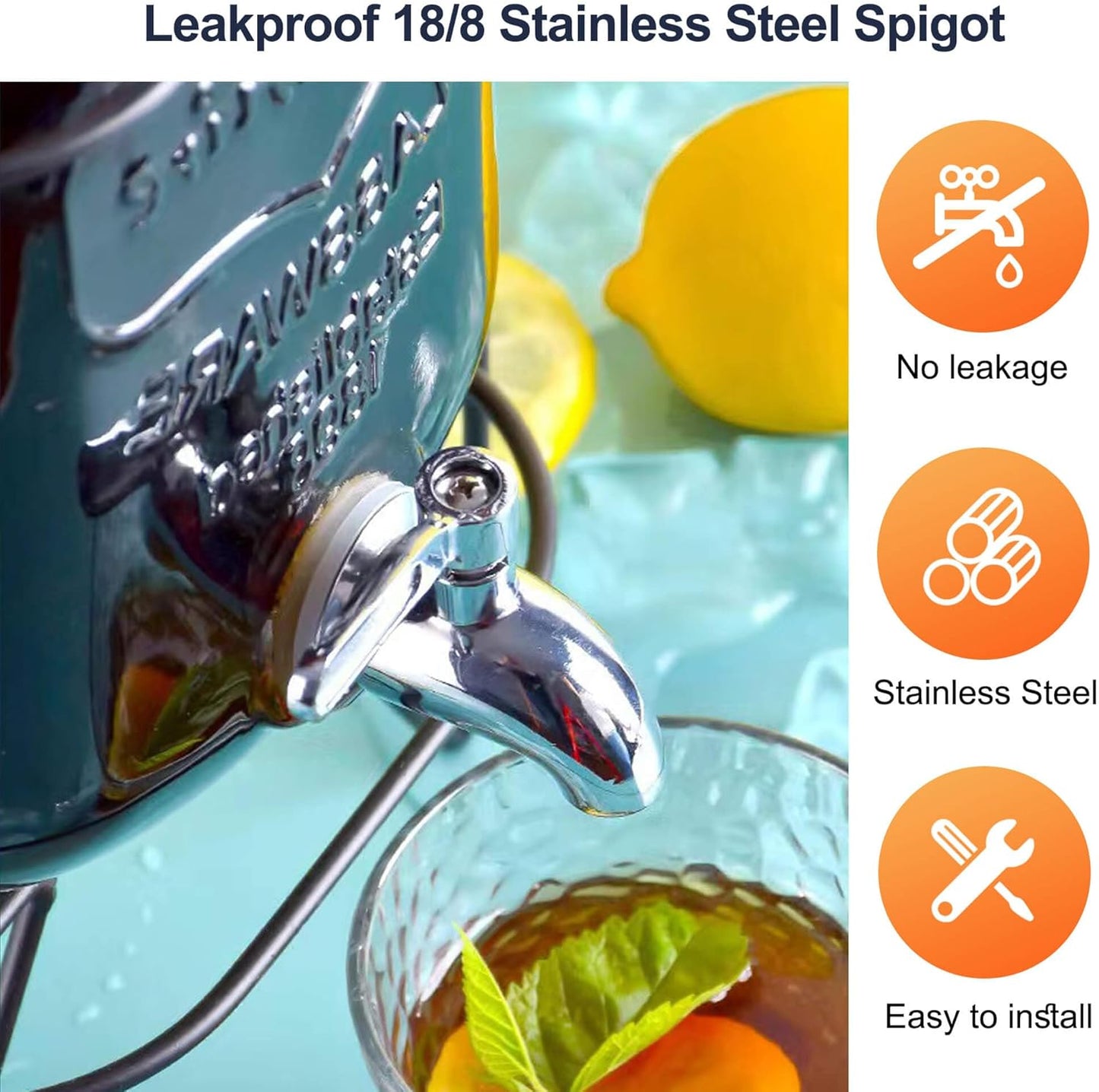 2 Gallon Drink Dispensers for Parties, 2 Pack Beverage Dispensers with Stand, Glass Water Jug Dispenser, with 18/8 Stainless Steel Spigot, Great for Party, Wedding, Picnic, BBQ