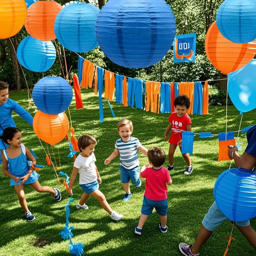 Blue Orange Paper Lanterns Decorative 12pcs Party Hanging Decorations for Party Birthday Bachelorette Wedding Birthday Baby Shower Graduation Anniversary Blue Orange Room Decor