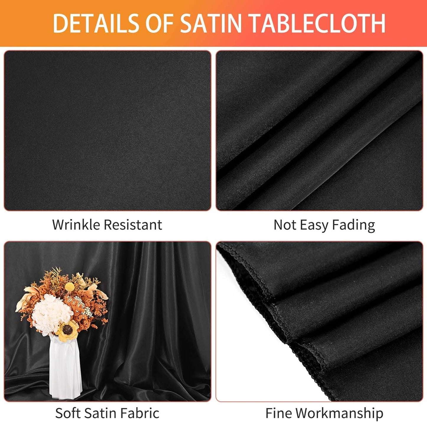 8 Pack Satin Tablecloth 90 x 156 Inch Black Rectangle Silky Satin Table Cover,Bright Silk Smooth Table Cloth,Overlay Silky Table Cover for Wedding Party Banquet Event Dining Decoration