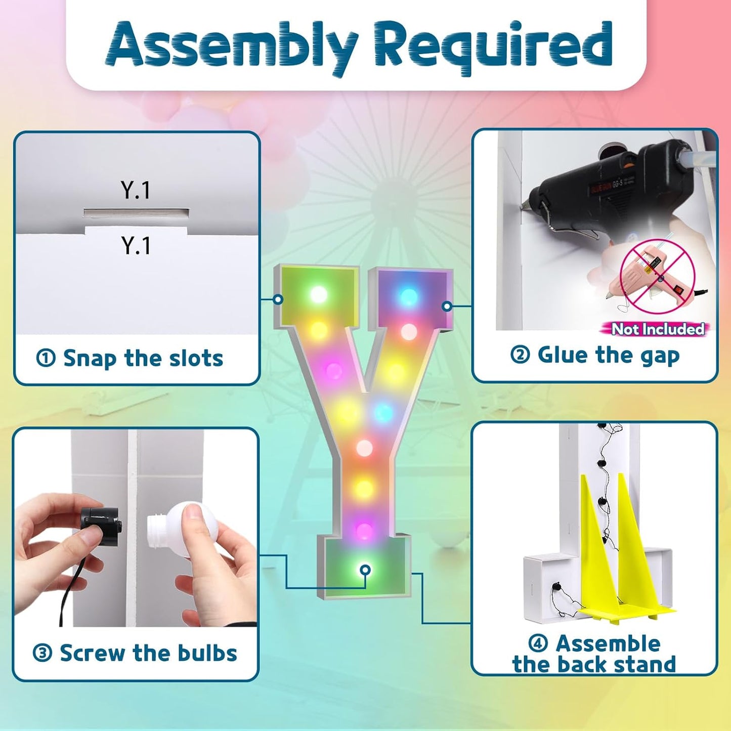 imprsv 4FT Colorful Marquee Light Up Letters Y, 18 Colors Large Light up Letters Alphabet Sign with Remote, Large Marry Me Sign, Birthday Party Decorations Baby Shower Anniversary Wedding Decoration