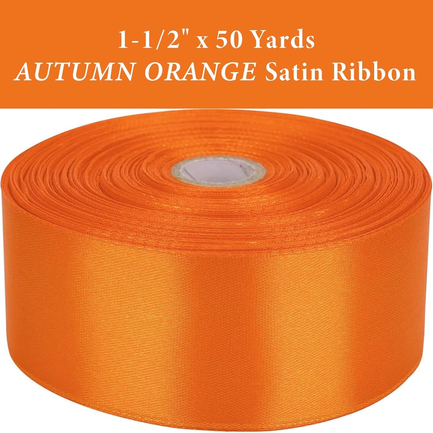 1-1/2" x 50 Yards Autumn Orange Satin Ribbon Single Faced Fabric Ribbons for Gift Wrapping, Crafting, Floral Arrangements, Flower Bouquet, Wedding, Home Decor
