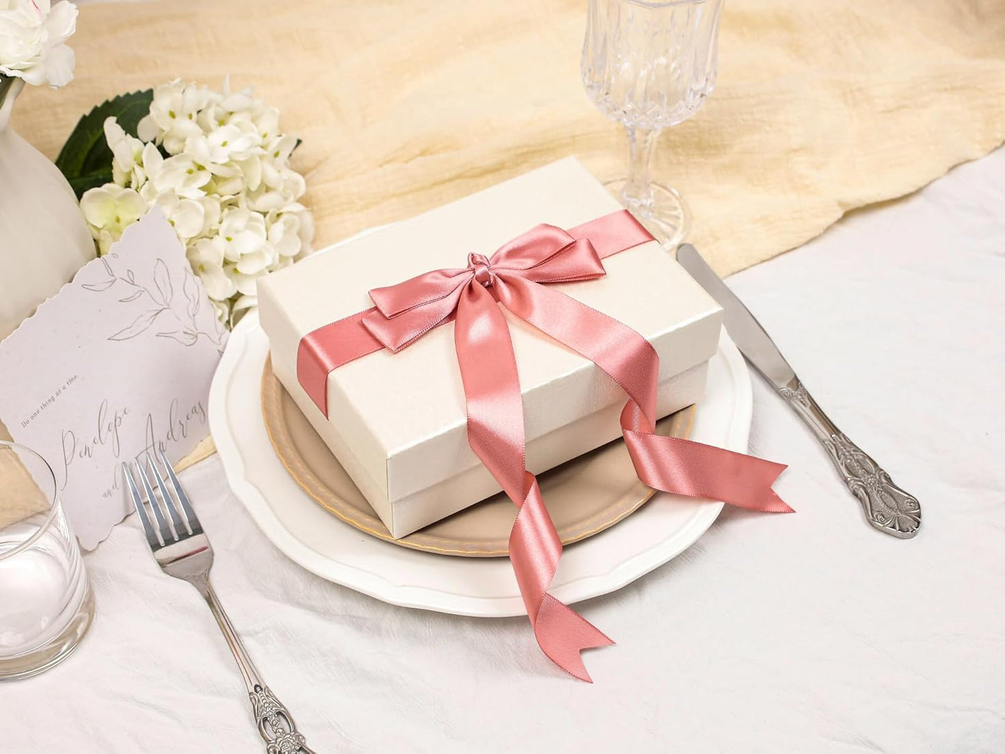 Rose Gold Satin Ribbon 1 inch X Continuous 50 Yards, Single Face Polyester Ribbon Perfect for Gift Wrapping, Flower Bouquet, Wedding Decor, Crafts, Bow Making, Sewing and More