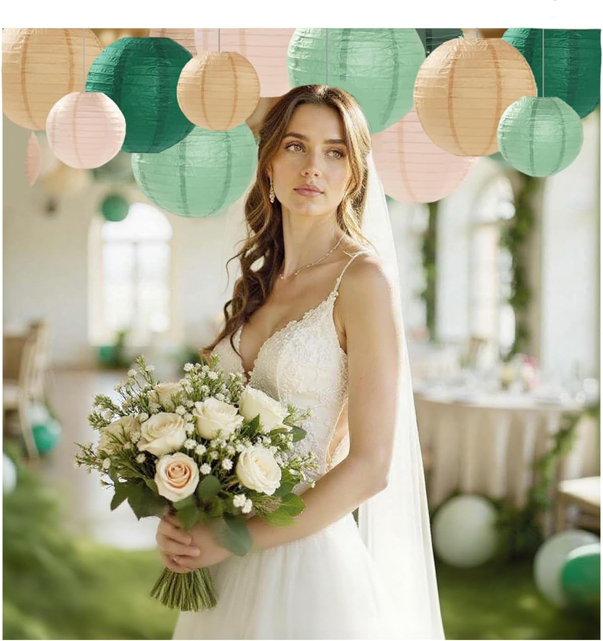 Sage Green Paper Lanterns Decorative 12pcs Party Hanging Decorations for Rustic Party Bridal Shower Wedding Baby Shower Graduation Anniversary Neutral Room Decor