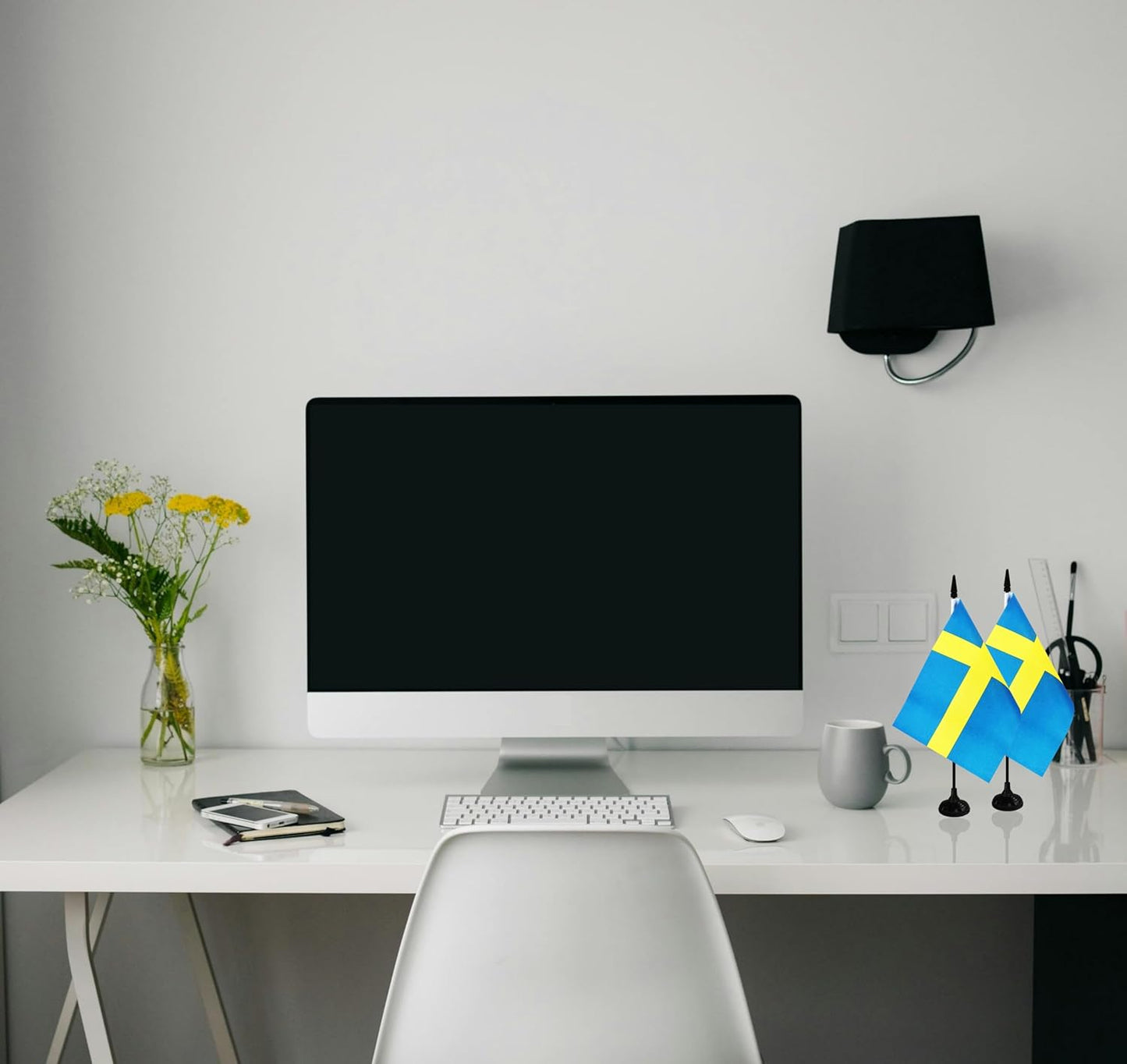 Sweden Desk Flag, 12 Pack Swedish Table Office Flag with Black Solid Pole and Stand Base, International Country Flag, Festival Celebration, Classroom Meeting Desktop Decor (Sweden)