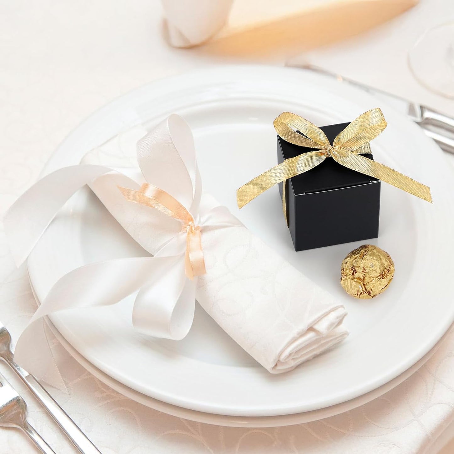 EUSOAR Favor Boxes, 120pcs 2x2x2 Inches Black Small Gift Boxes Macaron Box with Gold Ribbons, Mini Cube Soap Box Candy Storage Chocolate Truffles Container for Wedding Birthday Party DIY Favors