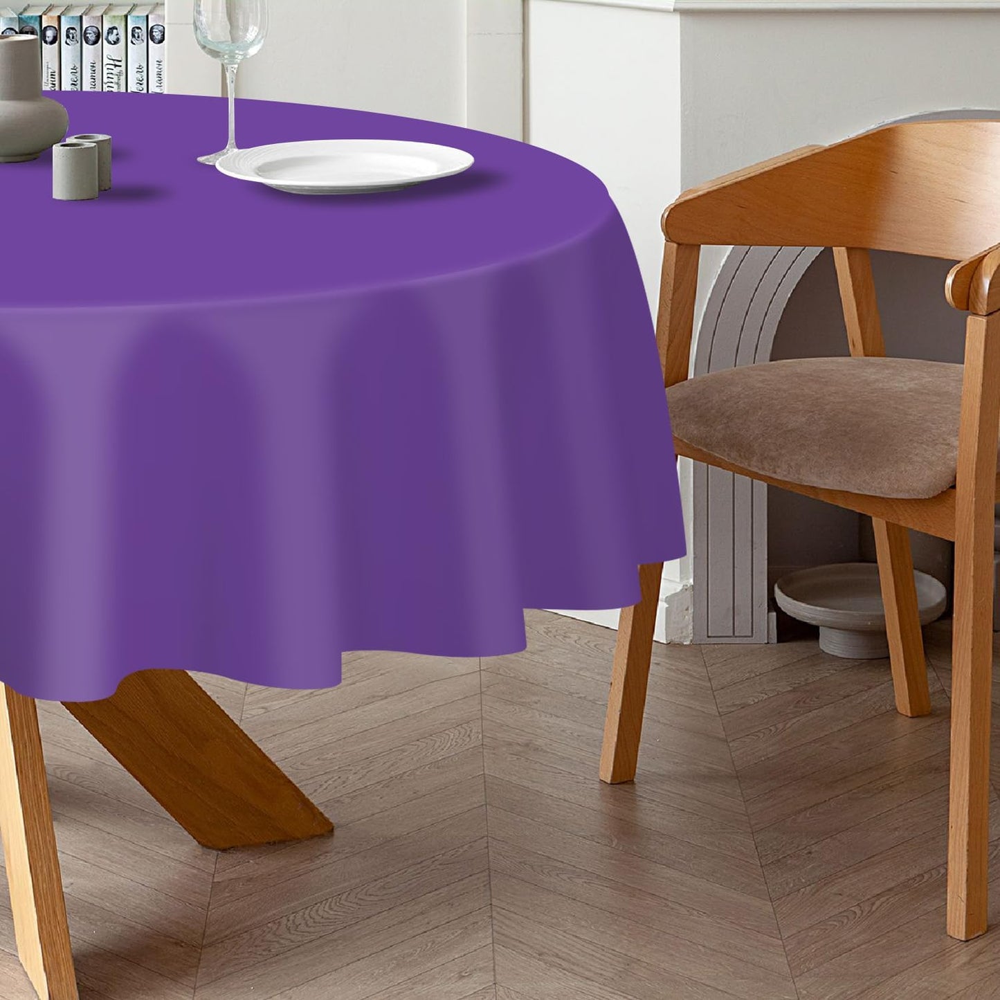 QIKSION Purple Round Tablecloth 6 Pack, 84 Inch Plastic Table Cover Disposable for Parties