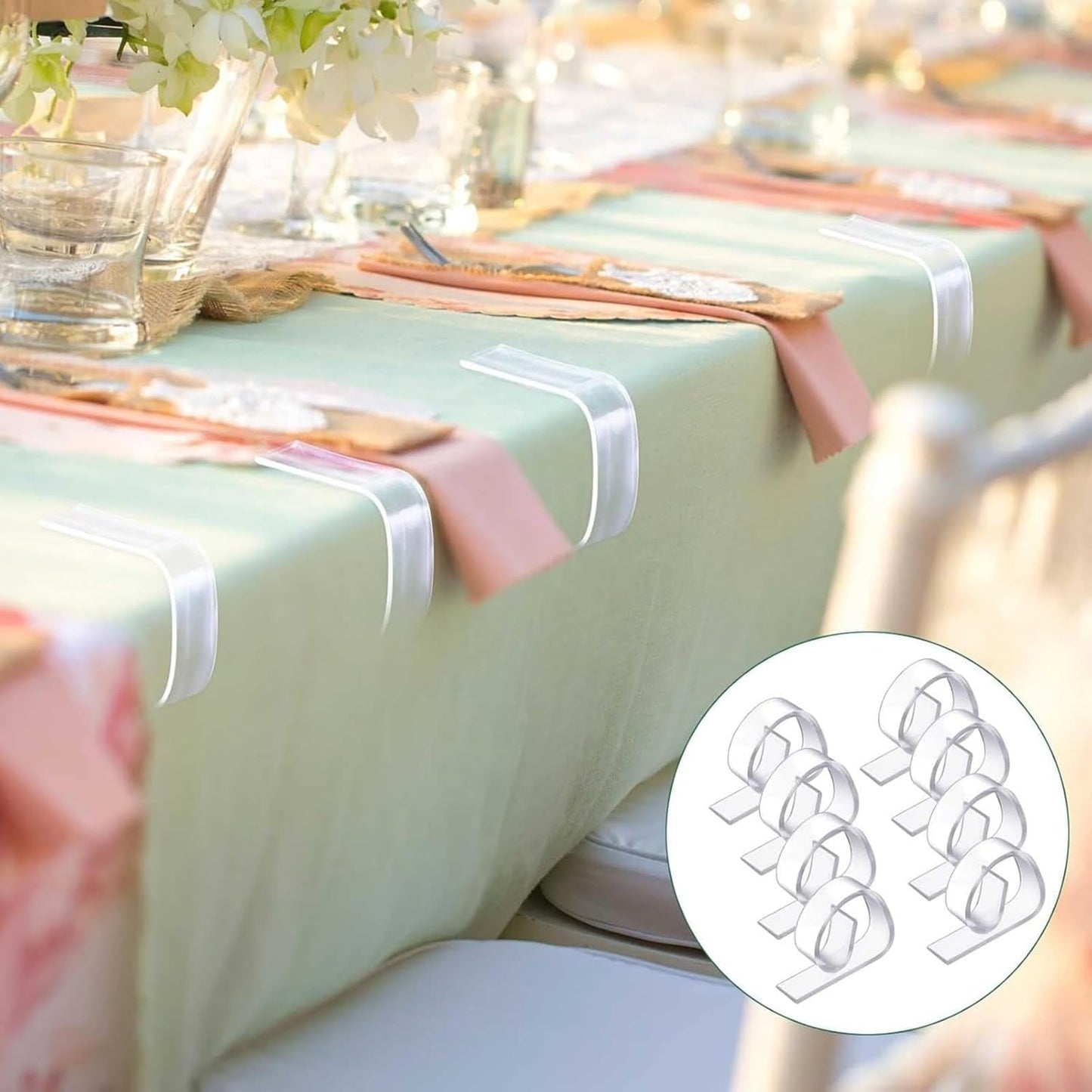 Eccliy 300pcs Transparent Clear Tablecloth Clips Plastic Table Cloth Clips Windproof Table Cover Holder Clamps Tablecloth Cloth Holder for Christmas Wedding Party Indoor Outdoor Camping Picnic (Curve)