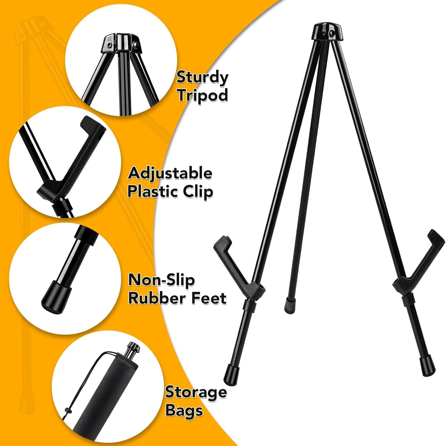 AROIC 12 Pack 14'' Tabletop Easels, Black Steel Table Top Easels for Display, Adjustable Portable Table Top Easel for Paintings, Signs, Posters,Frame Pictures(with 12 Bags)