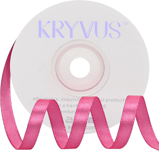 Hot Pink Satin Ribbon 1/4 inch X Continuous 25 Yards, Single Face Polyester Ribbon Perfect for Gift Wrapping, Flower Bouquet, Wedding Decor, Crafts, Bow Making, Sewing and More