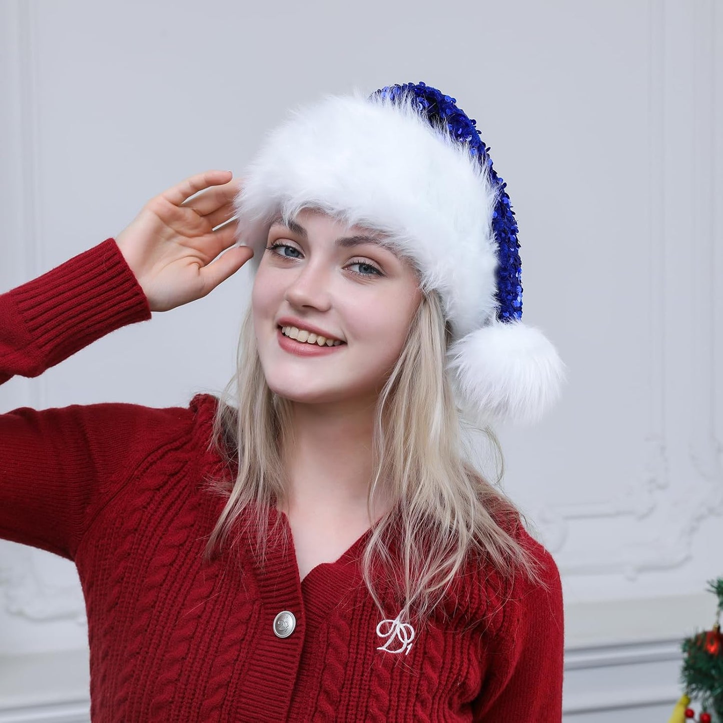 Personalized Sequin Santa Hat for Adults, Red Glitter Christmas Party Hat, Xmas Halloween New Year Holiday Headwear