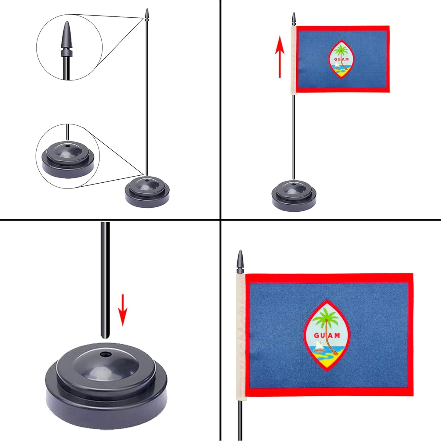 WXTWK 2 Pack Guam Flag - Mini Small Guam Table Office Flags with Black 11.8" Solid Pole Stand Base Classroom Meeting Desktop Decorations