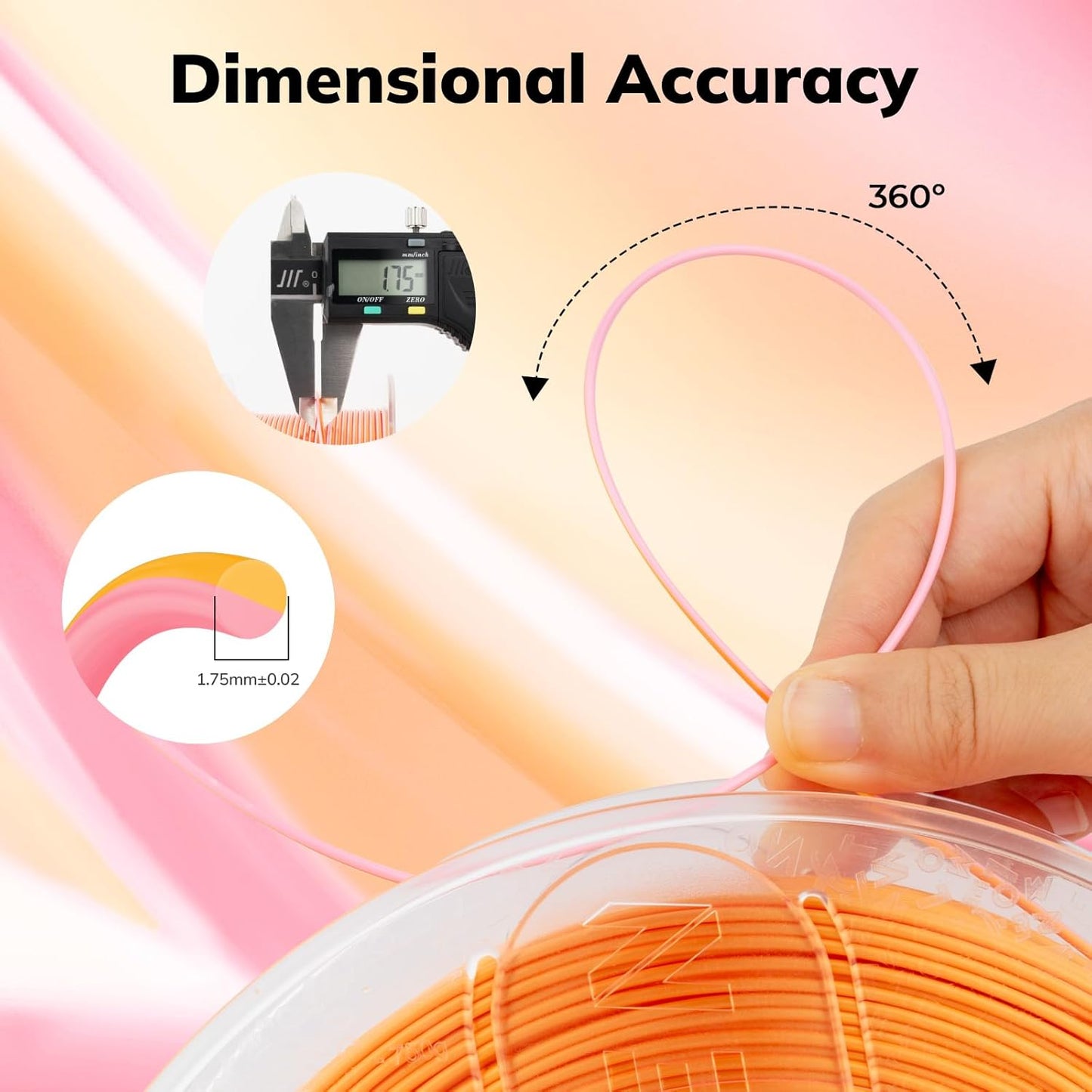 AMOLEN Silk PLA 3D Printer Filament, Dual Color Pink Orange PLA 1.75mm, Shiny Color Change Filament 3D Printing PLA Filament for Most FDM 3D Printer, 1kg Spool(2.2lbs), Peach Orange