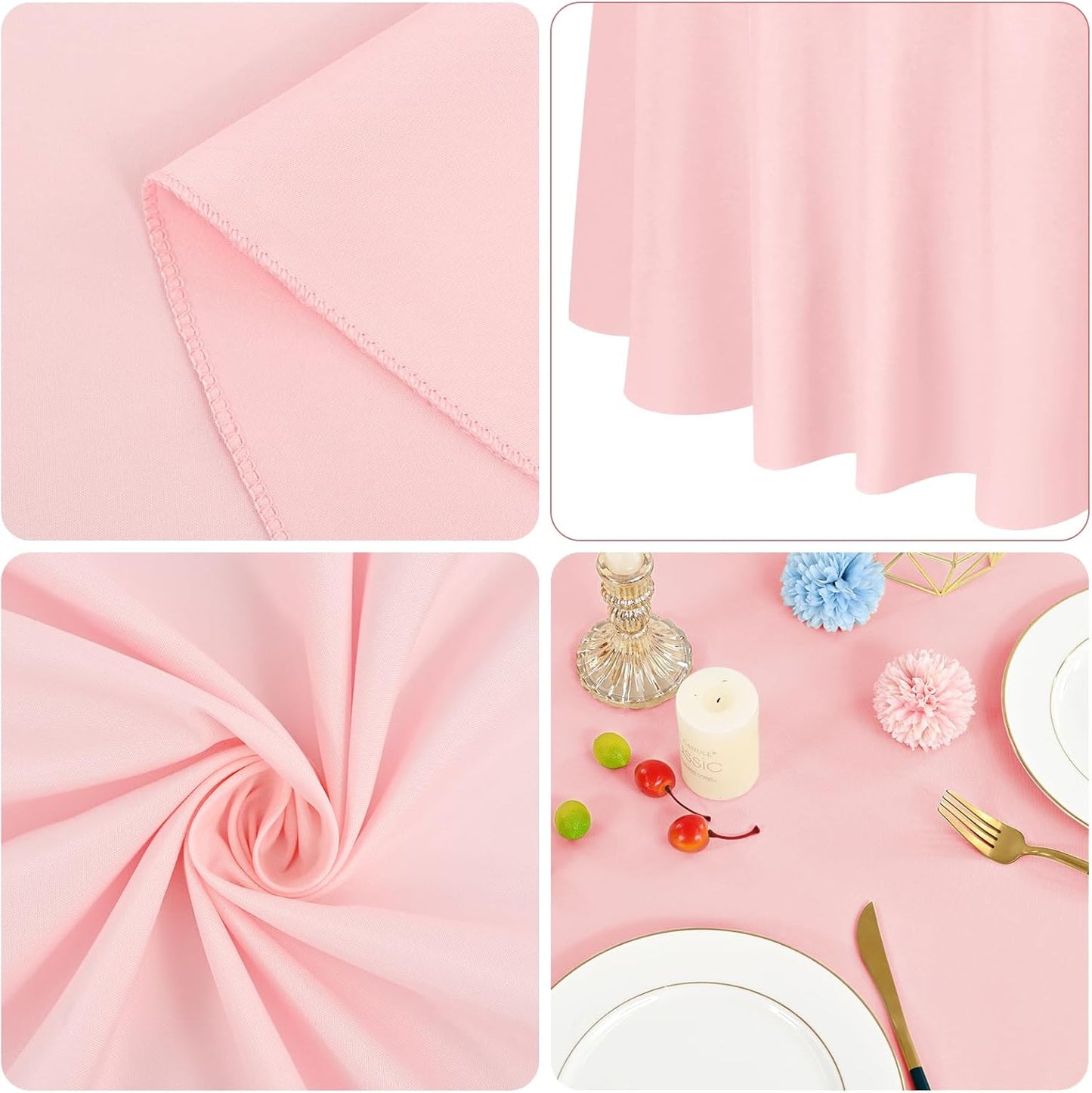 fani 12 Pack 90 Inch Round Tablecloth Pink Polyester Fabric Table Cloth for Round Table,Washable Table Cover for Wedding Party Dining Table Buffet Banquet Restaurant and Camping