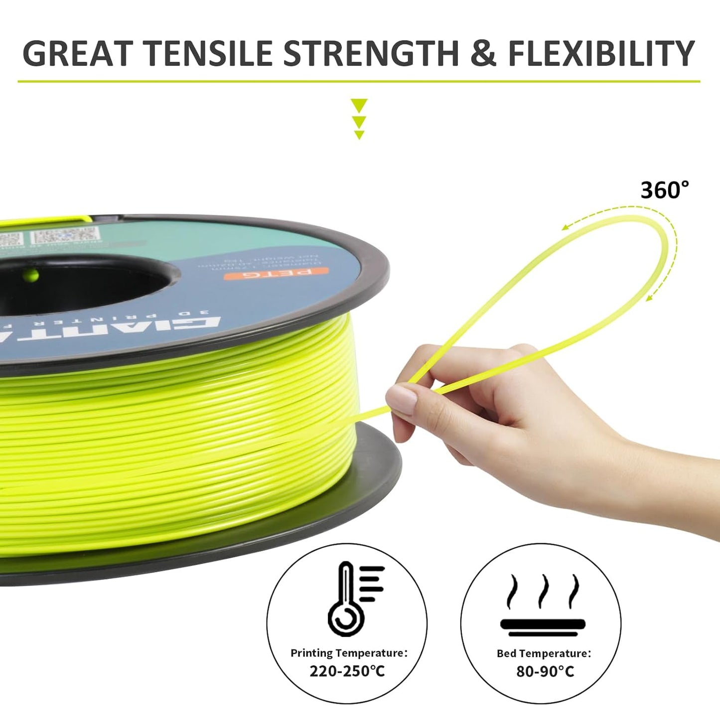 GIANTARM PETG Filament 1.75, 3D Printer Filament PETG 1kg(2.2lb), Toughness Enhanced, Dimensional Accuracy +/-0.02mm, Vacuum Package (Apple Green)