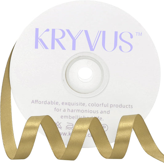 Light Gold Satin Ribbon 3/8 inch X Continuous 50 Yards, Single Face Polyester Ribbon Perfect for Gift Wrapping, Flower Bouquet, Wedding Decor, Crafts, Bow Making, Sewing and More