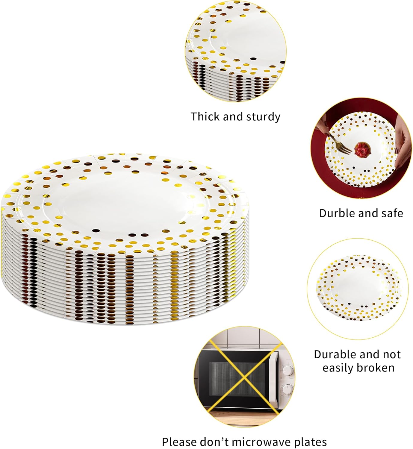 160 Pcs White and Gold Paper Plates, Forks and Cups Party Supplies, Disposable Paper Dessert Cake Plates Tableware Supplies for Birthdays, Graduations, Weddings, Holidays (40 Guests)