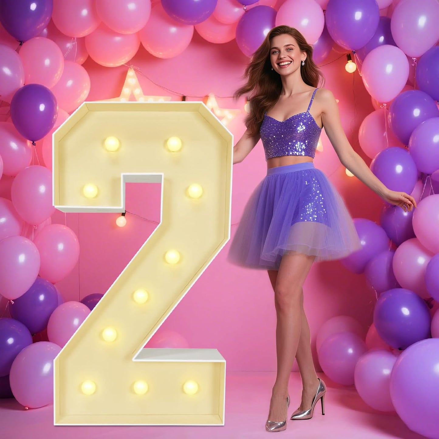 Marquee Light Up Numbers: 4FT Large Decorative Letters Signs for Party Decorations Baby Shower Birthday Wedding Engagement Anniversary, 4 Feet Tall Pre-Cut DIY Foamboard Number 2 - Easy to Assemble