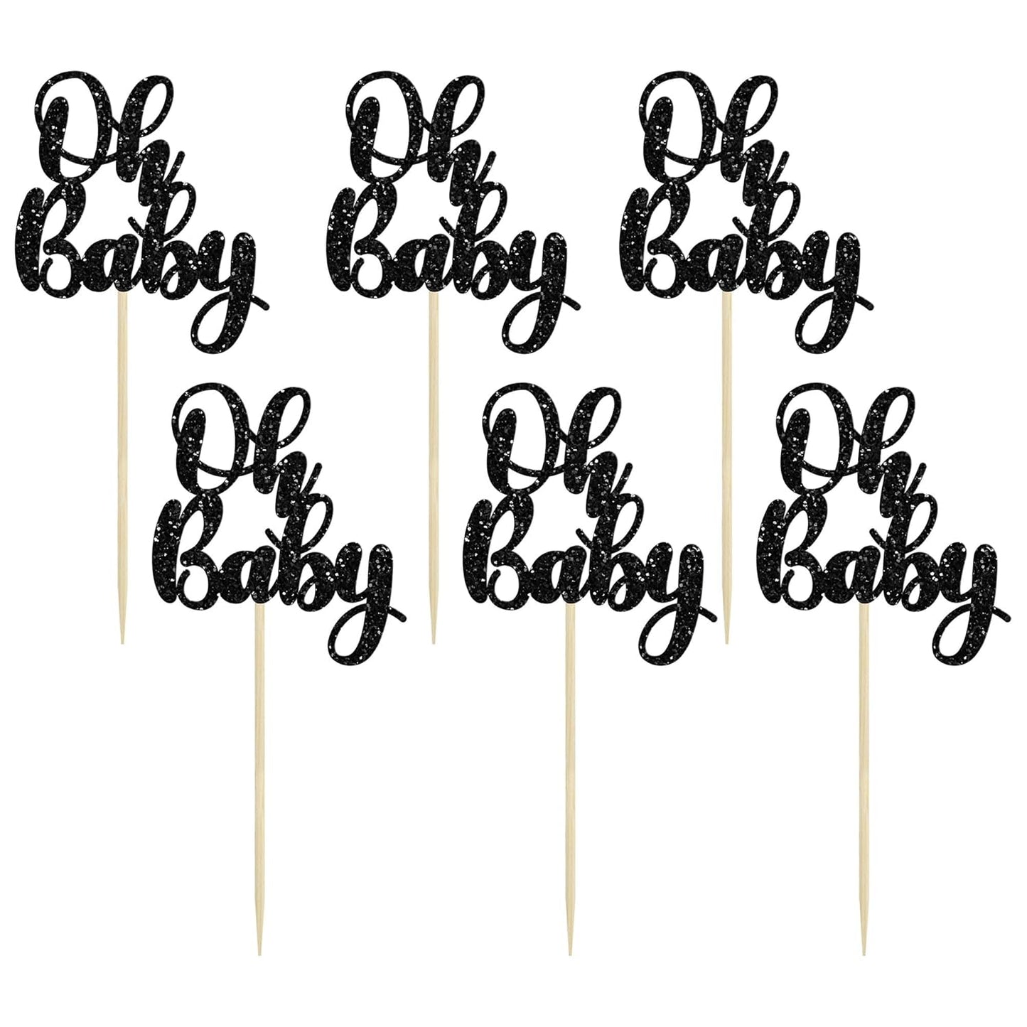 Gyufise 36Pcs Oh Baby Cupcake Toppers Glitter Baby Shower Cupcake Picks Oh Baby Cake Decorations for Gender Reveal Baby Shower Kids Boys Girls Birthday Party Supplies Black