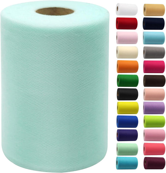 Aqua Blue Tulle Fabric Rolls 6 Inch by 100 Yards (300 feet) Fabric Spool Tulle Ribbon for DIY Tutu Bow Baby Shower Birthday Party Wedding Decorations Christmas Craft Supplies