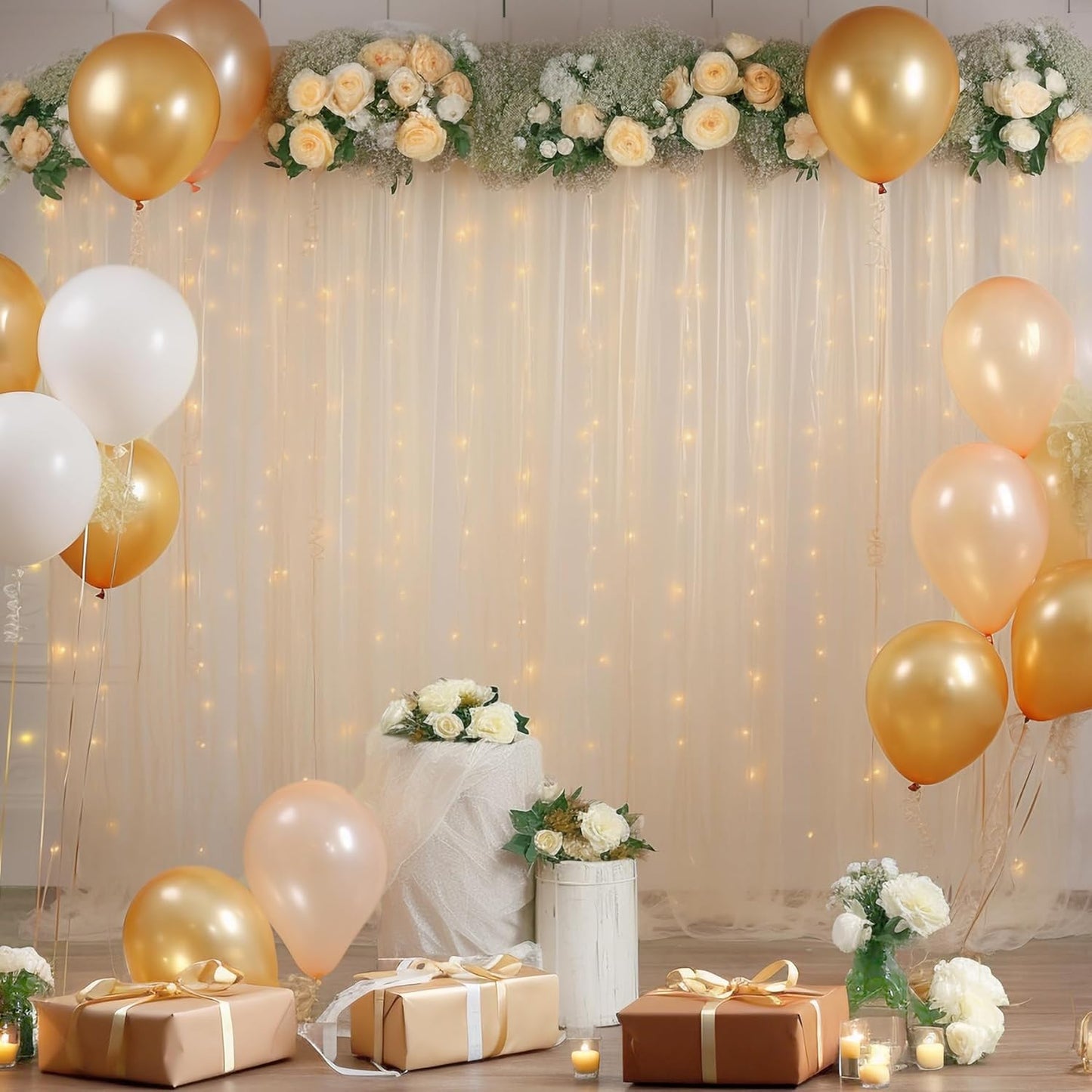 10x10 Champagne Tulle Backdrop Curtains for Parties, Sheer Backdrop Curtain Wedding Photo Background Drapes for Baby Shower Photography Birthday Party