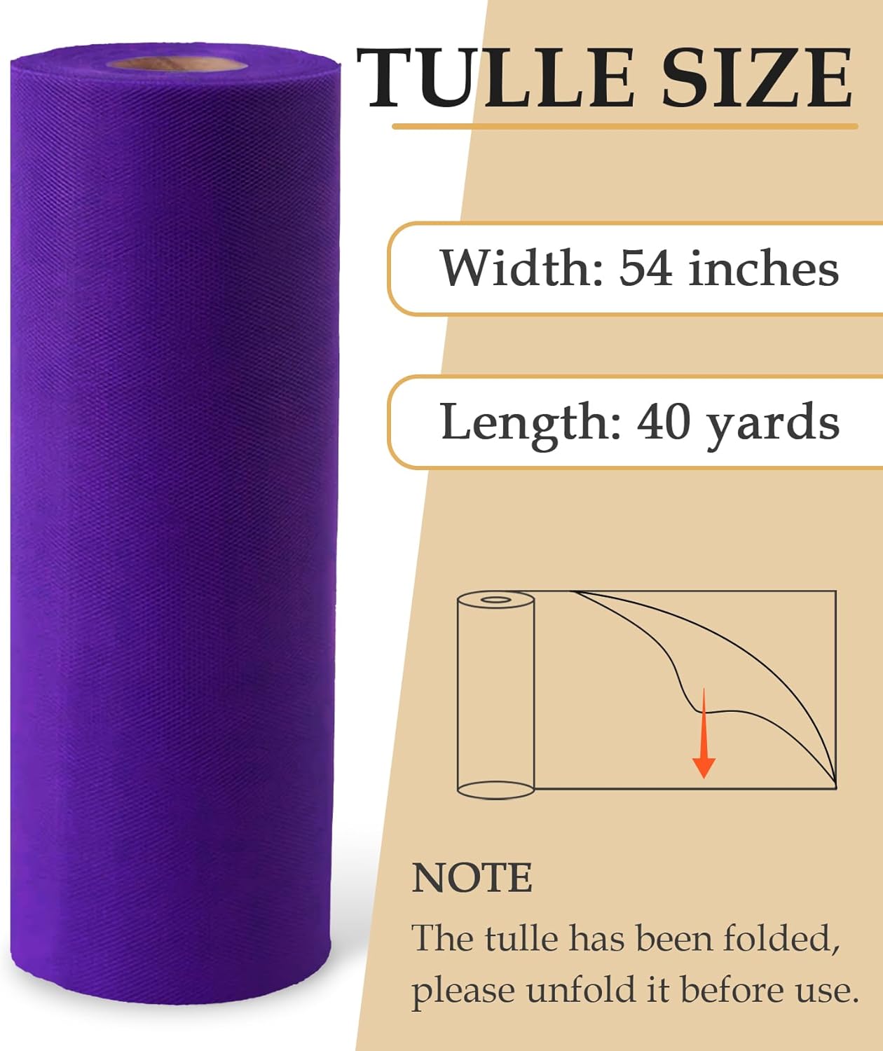 Purple Tulle Fabric Roll, 54" x 40 Yards (120FT) Tulle for Wedding Decoration DIY Halloween Tutu Party Backdrop Baby Shower Table Skirts Gift Wrapping