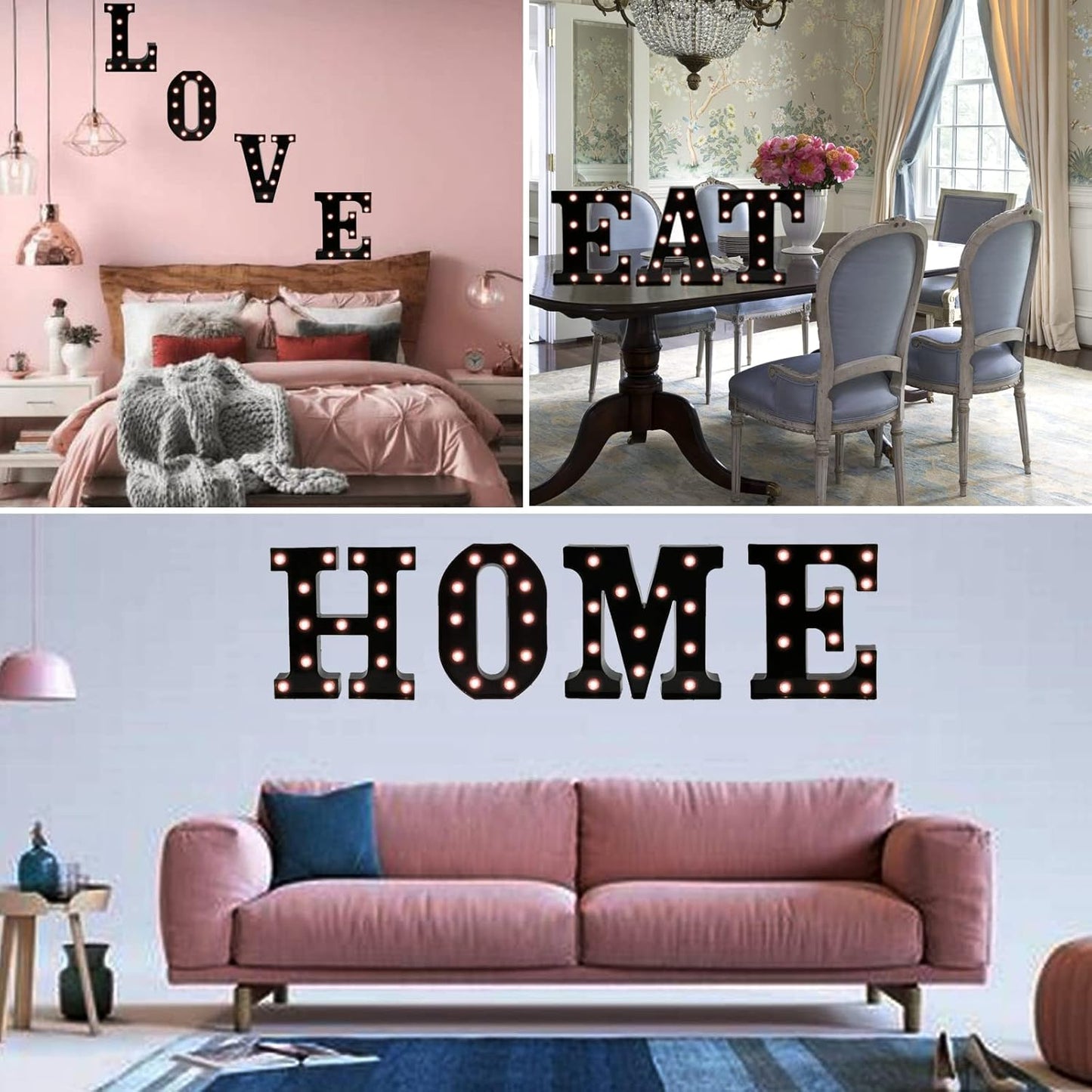 Light Up Black Alphabet Marquee Letters Sign LED Marquee Number Lights Sign for Night Light Home Bar Christmas Lamp Birthday Party Wedding Decoration H