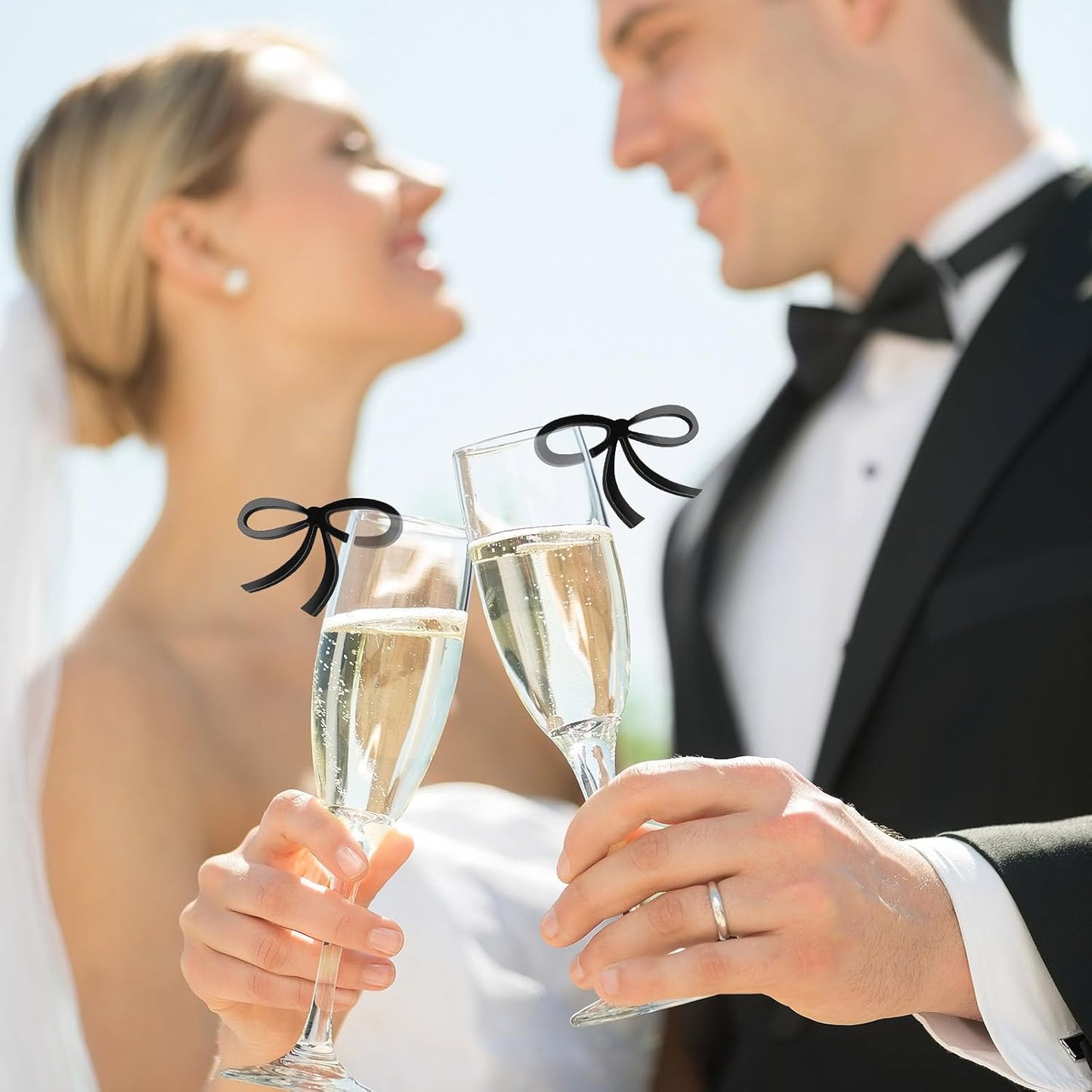 60 Pcs Acrylic Bowknot Wine Glass Charms,Black Coquette Drink Markers Decorative Tags for Bachelorette,Wedding,Birthday & Engagement Parties Coquette Themed Party Decor Accessories