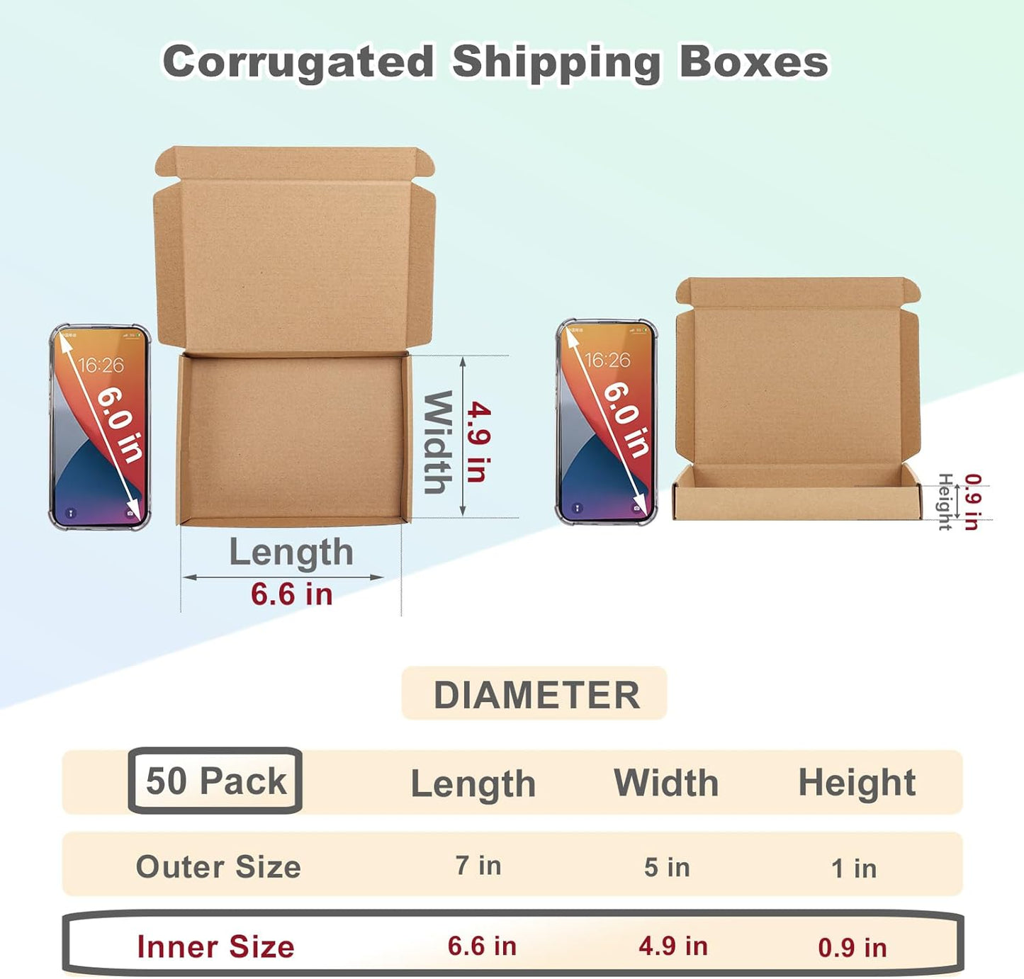 MEBRUDY 7x5x1 Inches Shipping Boxes Pack of 50, Small Corrugated Cardboard Box for Mailing Mailer Packing, Brown
